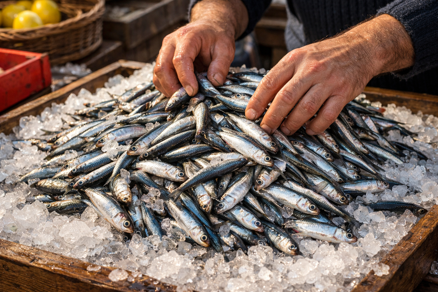 Balık tezgahında yığınla taze hamsi